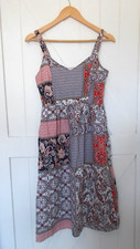 Rachel Zoe 100% Linen Midi Dress Spaghetti Straps Women's Size 6 Boho Patchwork