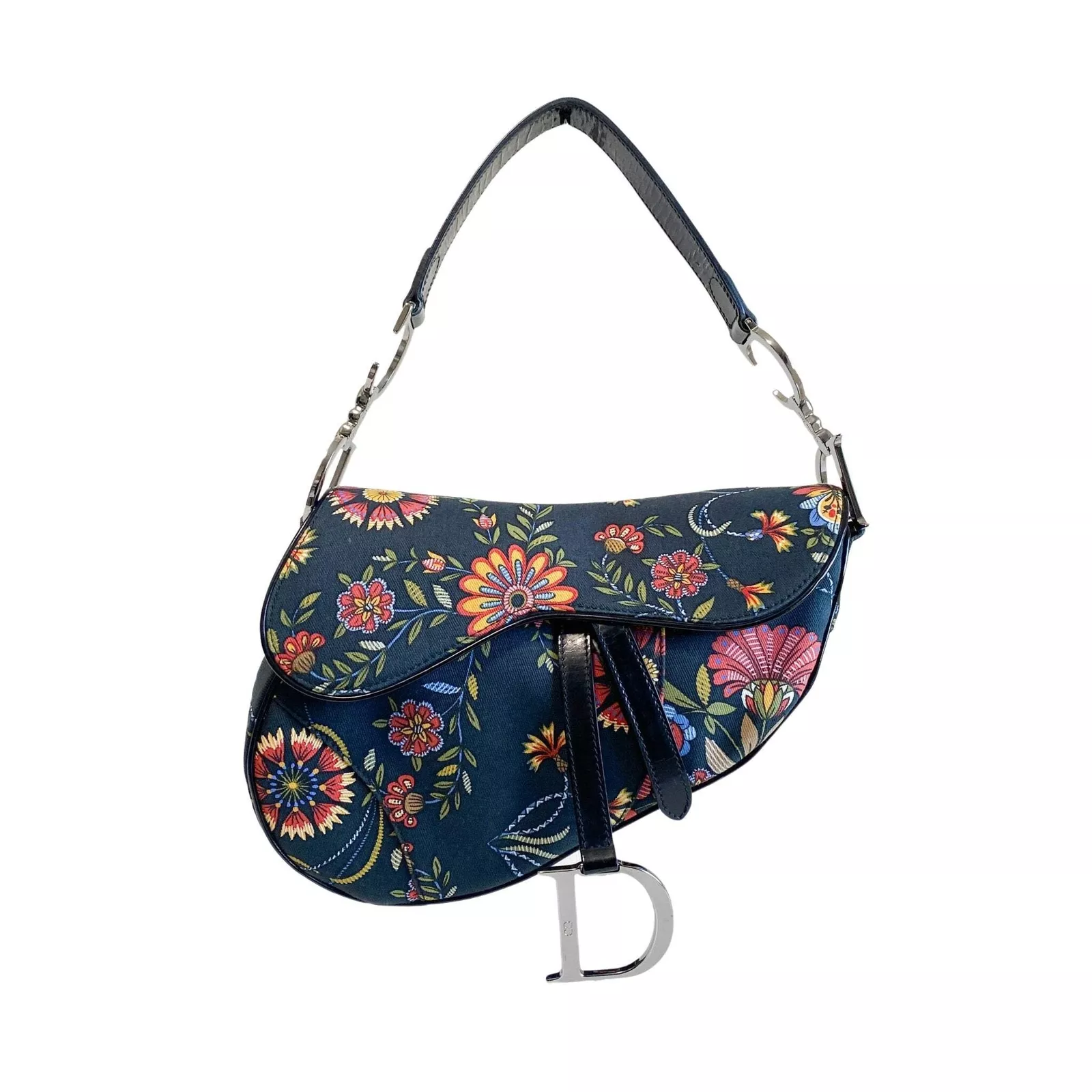 Sac bandoulière selle toile coton imprimé fleurs DIOR
