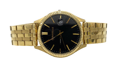 Caravelle  44B121JB Men's Gold Tone Watch | Black Dial, Day Date, 41MM Case