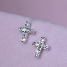 925 sterling silver cz stud Screw back baby kids cross earrings helix tragus