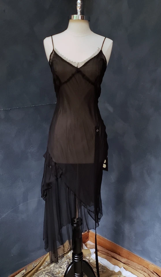 John Richmond Black Silk Handkerchief Hem Slip Dress S NWTs  - Image 4 of 4
