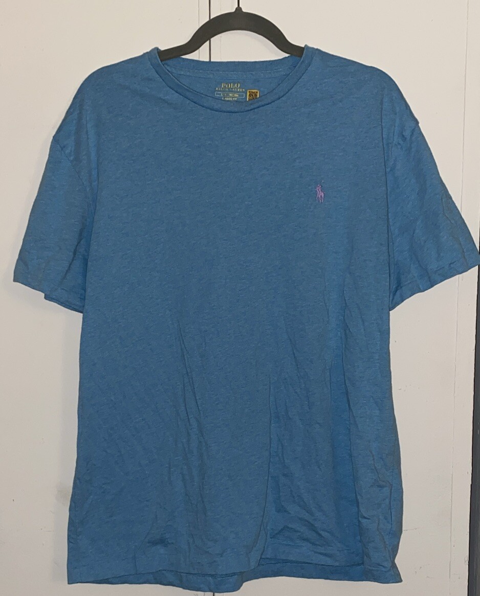 Polo Ralph Lauren uomo blu manica corta girocollo t shirt taglia large viola pony