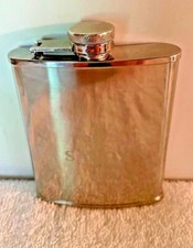 Shiny Stainless Steel Hip Flask 6 oz, engraved SAVOY