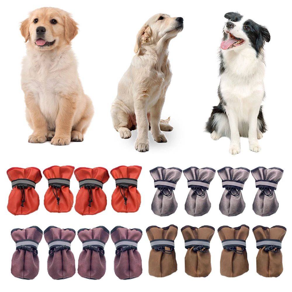 4pcs Waterproof Reflective Pet Shoes Large Cat Dog Anti-slip Rain Boots Footwear - Picture 1 of 17