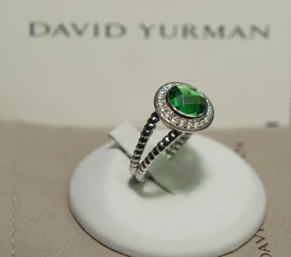 Anillo David Yurman Cerise Verde Peridoto Diamante Pequeño Plata 925 Damas Talla 6 Foto 4 de 4
