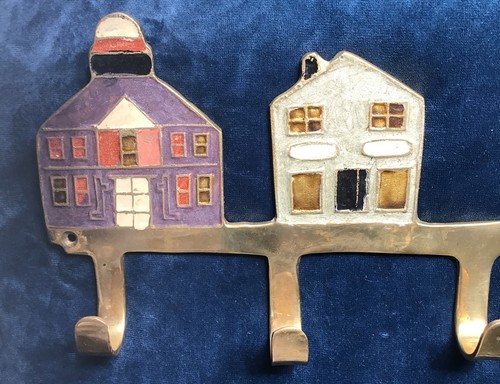 Hand Made Artisan Solid Brass Painted House 4 hook Keys Coats etc. - Picture 4 of 5