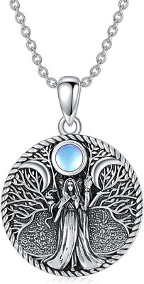 Triple Moon Goddess Necklace Sterling Silver Witch Hecate Gifts for Women Men