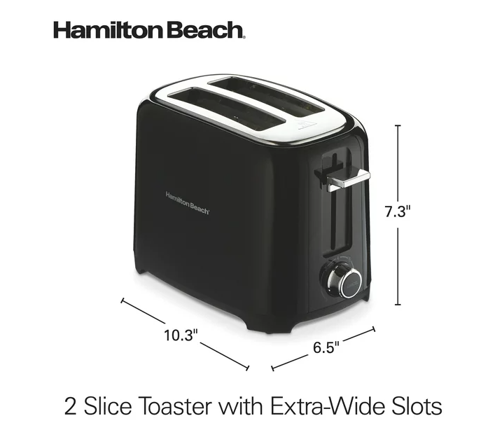 Hamilton Beach 2 Slice Toaster, ExtraWide Slots, ChromePlated Lever