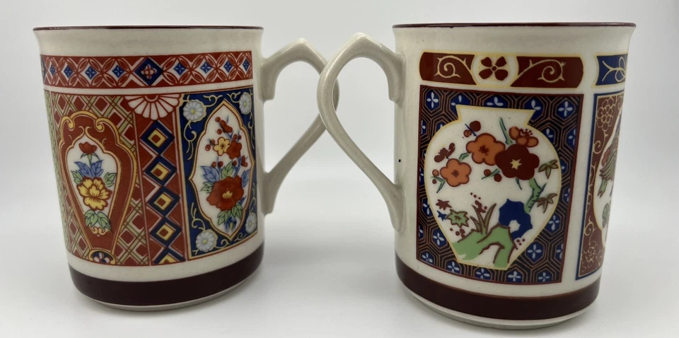 Vintage Porcelain Mug Cup Traditional Asian Burgundy Flower Ceramic Tea set 2 - Image 3 of 4