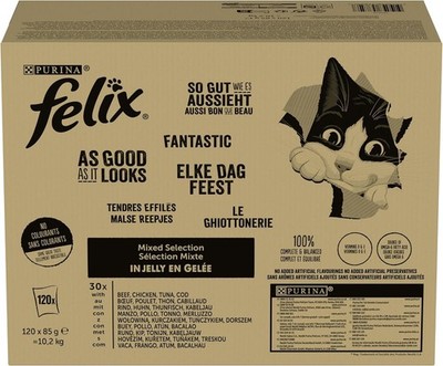 Felix Cat Food Wet in Jelly, Variety of Flavours, Large Pack of 120 (120 x 85 g)