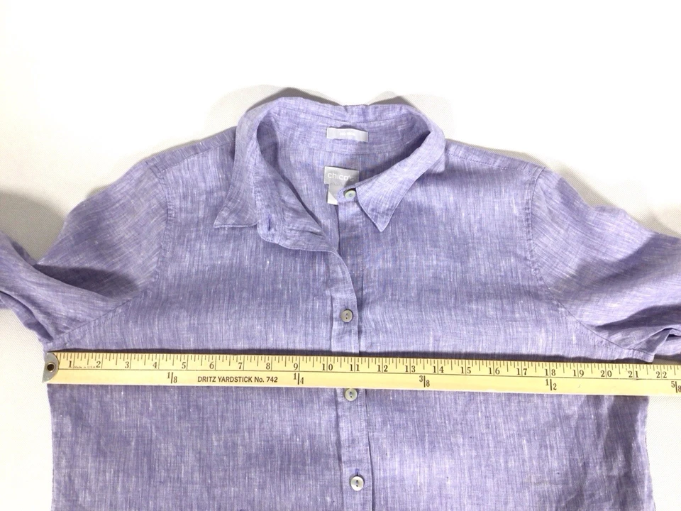 Top de lino para mujer Chico's talla 8 (Chico 1) púrpura con botones Foto 4 de 4