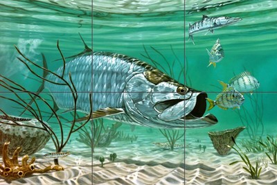 Ceramic Tile Mural Bathroom Backsplash - Marquesas Keys Tarpon-DR - Fishing