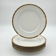 Vintage Elite Works Limoges Dinner Plates Set 6 Gold Scallop Rim France