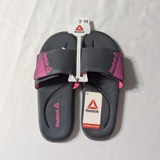 Reebok Slides Sandals Womens Grey/Hot Pink Sports Adjustable Memory Foam Size 11