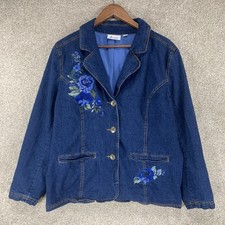 VTG Denim Co Embroidered Floral Denim Jacket L Beaded Cottage Core Granny