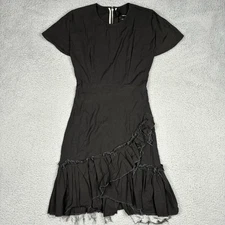 Isabel Marant Women’s 36 Small Black Linen Asymmetric Ruffle Dress Raw Hem