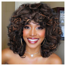 Curly Wigs for Black Women Soft Honey Blonde Short Wig Afro Wig-Brown