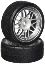 Kawada 1/10 Car Wheels MESH PLATED W/ DRIFT TIRES Set (2PCS) 50mmx26mm #TU47D3