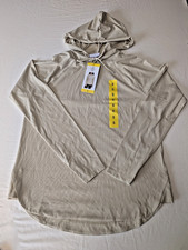 Sage Collective Women Lightweight Ribbed Long Sleeve Hoodie Tan New Small