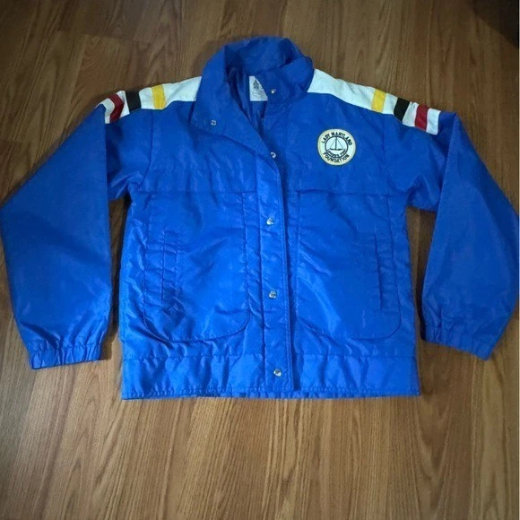 London Fog Vintage Royal Blue Windbreaker Striped Shoulders Jacket Size M Sporty