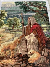 Handmade Gift completed finished cross stitch Shepherd 19''x 25'' Unframed New