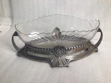 Wmf Silver Plate Art Deco Era Consol Bowl With Original Glass Insert