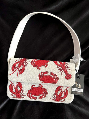 New Release Sincerely Jules White Leather Crab Lobster Beaded Bag