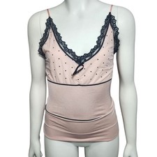 VTG VS Coquette Pink  Black Polka-dot  Lace Cami - Boudoir/Lingerie Inspired M