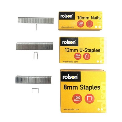 2500 Stück Klammern 8 mm Nägel, 10 mm und 12 mm x 1,2 mm J-, T- und U-Form Klammern 61216