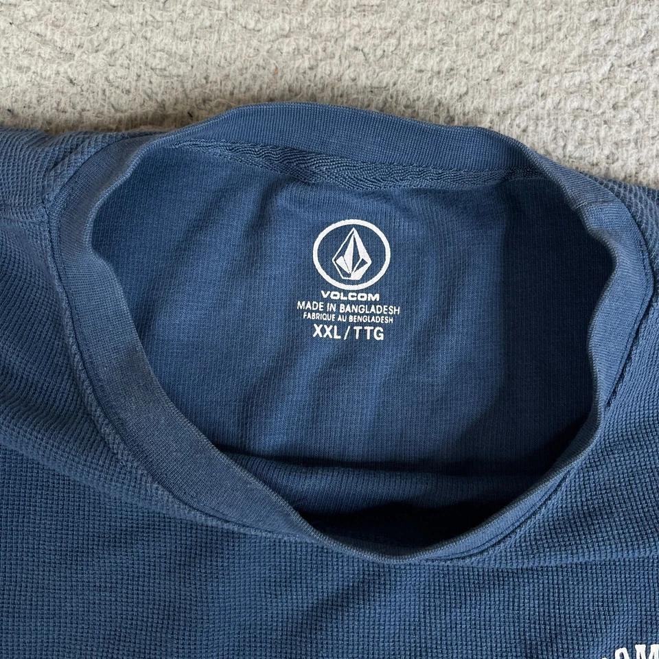 Volcom Thermal Shirt Mens XXL Blue Waffle Knit Long Sleeve Graphic Surf Skate - Image 4 of 4