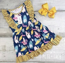 Pete and Lucy blue animal print fit  flare dress ruffle 0-6 months dress only