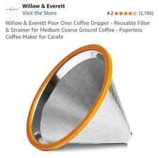 Willow & Everett  Pour Over Coffee Dripper Reusable Drip Cone Filter & Strainer