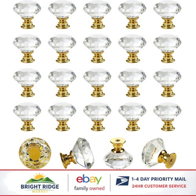 #ad #ad 30 Packs Crystal Cabinet Knobs Diamond Shape Drawer Pulls in Polished Gold $43.91