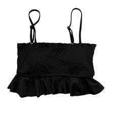 Cupshe Black Seersucker Ruffle Cropped Bandeau Bikini Top Swim Separates Size L
