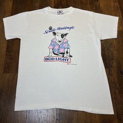 Vintage 1986 Spuds MacKenzie Bud Light T-Shirt Size XL Pink Hawaiian Shirt