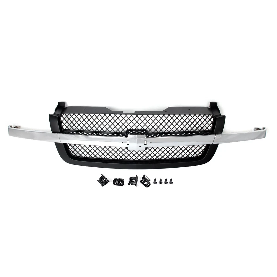 Chrome Black Front Bumper Grille For 2003-2007 Chevrolet Silverado 1500 2500 HD - Изображение 2 из 4