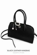 Elegant Black Handbag with Pearl Charm Women s Shoulder Crossbody Bag
