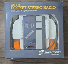 Sheritone AM-FM Pocket Stereo Radio headphones Model GT4244 Vintage NEW in BOX