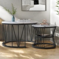 2Er Set Beistelltisch Marmor : Optik Wohnzimmertisch Couchtisch Rund Satztisch