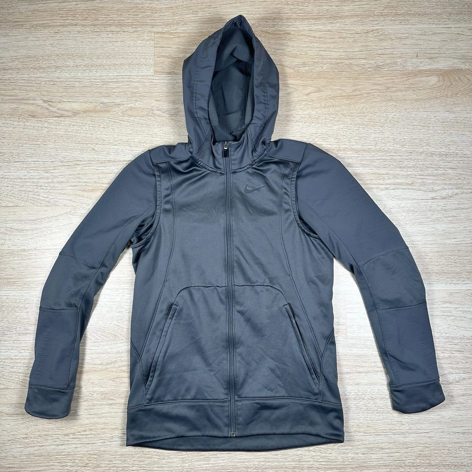 Nike Jacket Mens Small Gray Therma Hyper Elite Hoodie Training Fleece Dri Fit