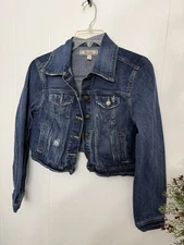 Decree L Cropped Denim Jacket Distressed Jean Street Style Y2K