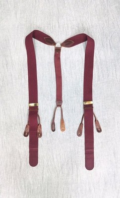 Albert Thurston Men's Suspenders Burgundy Tan Velvet Felt Leather Brass England
