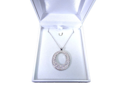 White Cubic Zirconia Solid 925 Sterling Silver Oval Pendant & 46 cm Chain