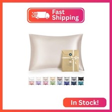 Bedsure Satin Pillowcase with Zipper, Similar to Silk Pillow Cases 2 Pack, Beige