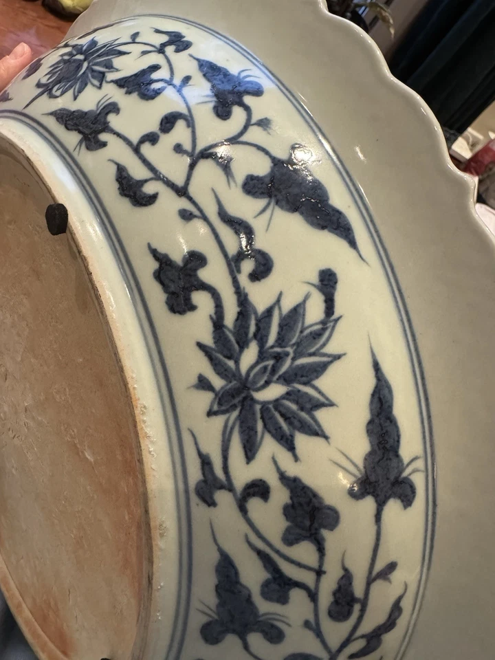 Large Antique Chinese Blue And White Charger Plate-Lotus/peony Motif- 41cm - Image 3 of 4