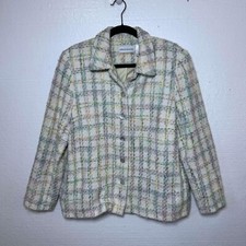 Alfred Dunner Vintage Sz 14 Pastel Plaid Tweed Blazer Jacket Pearl Button Front