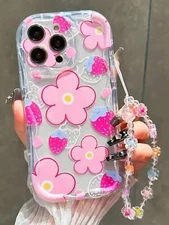 Fashionable, Simple And Cute Phone Case With Floral Patterns Lanyards