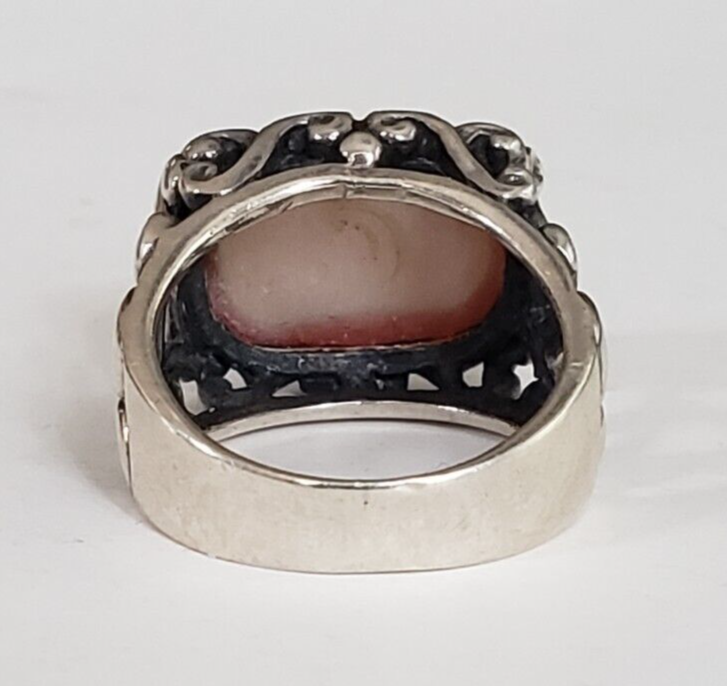 Vintage SK Sterling Silver 925 Iridescent Milky Pink Stone Ornate