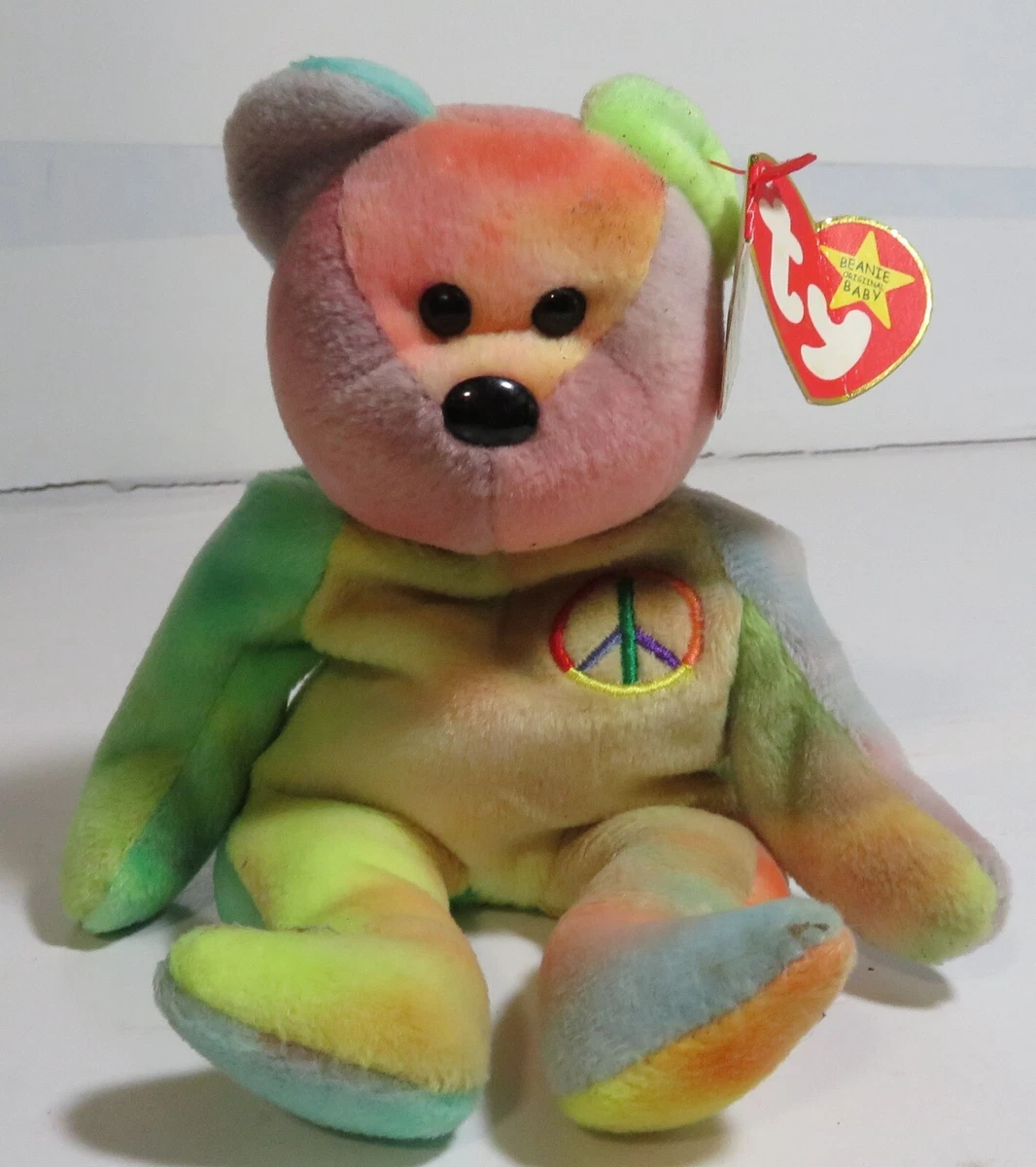 Ty Beanie Babies Baby Peace Bear 1996 Tie Dye Multicolor Vintage