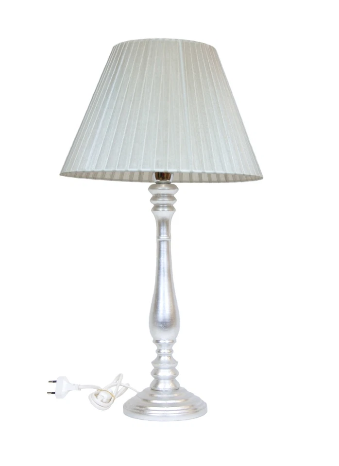 SET LAMPADA GRANDE + PICCOLA ABAT-JOUR LEGNO ARGENTO PARALUME PLISSÈ H 60 40 CM - Immagine 3 di 3